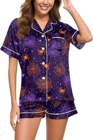 Halloween Pajamas Women Two Piece Set Graphic Short Sleeve Shirts and Pajama Shorts Comfy Pumpkin Cute Pjs Sleepwear in Kuwait