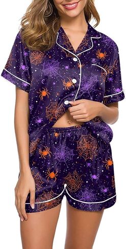 Halloween Pajamas Women Two Piece Set Graphic Short Sleeve Shirts and Pajama Shorts Comfy Pumpkin Cute Pjs Sleepwear in Kuwait