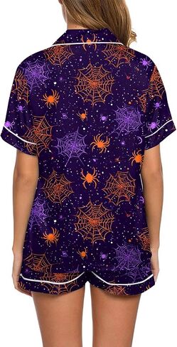 Halloween Pajamas Women Two Piece Set Graphic Short Sleeve Shirts and Pajama Shorts Comfy Pumpkin Cute Pjs Sleepwear in Kuwait