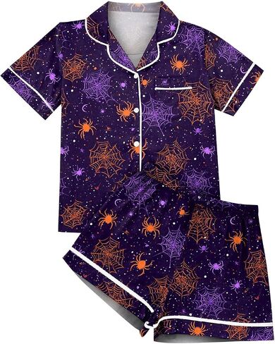 Halloween Pajamas Women Two Piece Set Graphic Short Sleeve Shirts and Pajama Shorts Comfy Pumpkin Cute Pjs Sleepwear in Kuwait