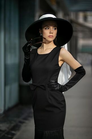 Women's Adjustable Black Wide Brim Wool Hat - Audrey Hepburn-Inspired Old Money Fashion Statement Hat (One-Size) in Saudi Arabia