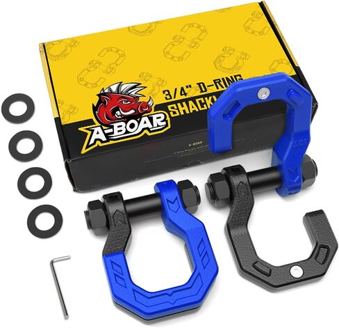 Separate D-Ring Shackles, 2Pack, 3/4" Separate D-Ring Shackles 7/8" Pin, 57320lbs Breaking Strength, Heavy Duty Forged Steel, D-Ring Towing Winch Shackle for Recovery, 4x4 Off-Road, Black Blue in Kuwait