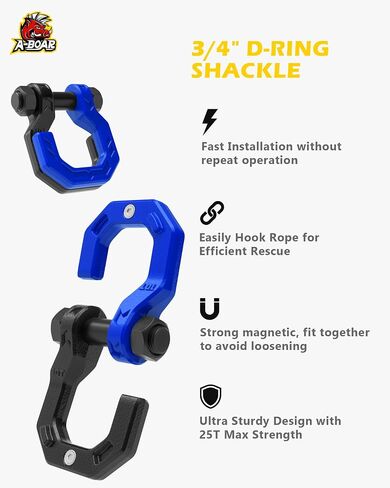 Separate D-Ring Shackles, 2Pack, 3/4" Separate D-Ring Shackles 7/8" Pin, 57320lbs Breaking Strength, Heavy Duty Forged Steel, D-Ring Towing Winch Shackle for Recovery, 4x4 Off-Road, Black Blue in Kuwait