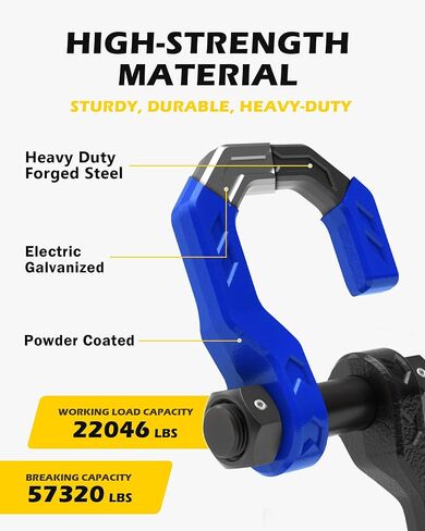Separate D-Ring Shackles, 2Pack, 3/4" Separate D-Ring Shackles 7/8" Pin, 57320lbs Breaking Strength, Heavy Duty Forged Steel, D-Ring Towing Winch Shackle for Recovery, 4x4 Off-Road, Black Blue in Kuwait