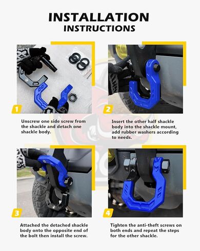 Separate D-Ring Shackles, 2Pack, 3/4" Separate D-Ring Shackles 7/8" Pin, 57320lbs Breaking Strength, Heavy Duty Forged Steel, D-Ring Towing Winch Shackle for Recovery, 4x4 Off-Road, Black Blue in Kuwait