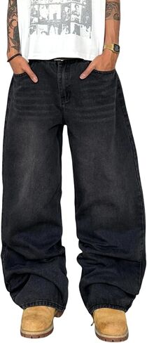 Mens Wide Leg Jeans Super Baggy Pants Y2k Loose Fit Denim Jeans Skater Trousers Streetwear in Saudi Arabia