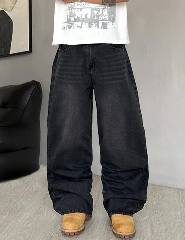 Mens Wide Leg Jeans Super Baggy Pants Y2k Loose Fit Denim Jeans Skater Trousers Streetwear in Saudi Arabia