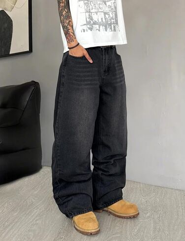 Mens Wide Leg Jeans Super Baggy Pants Y2k Loose Fit Denim Jeans Skater Trousers Streetwear in Saudi Arabia