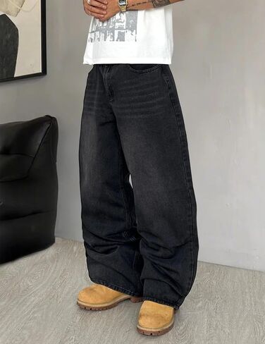 Mens Wide Leg Jeans Super Baggy Pants Y2k Loose Fit Denim Jeans Skater Trousers Streetwear in Saudi Arabia