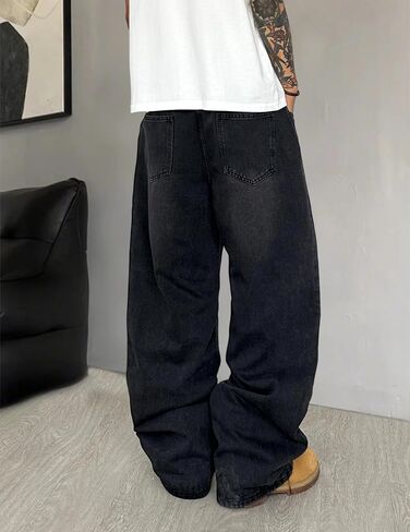 Mens Wide Leg Jeans Super Baggy Pants Y2k Loose Fit Denim Jeans Skater Trousers Streetwear in Saudi Arabia