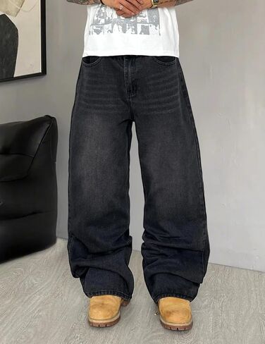 Mens Wide Leg Jeans Super Baggy Pants Y2k Loose Fit Denim Jeans Skater Trousers Streetwear in Saudi Arabia