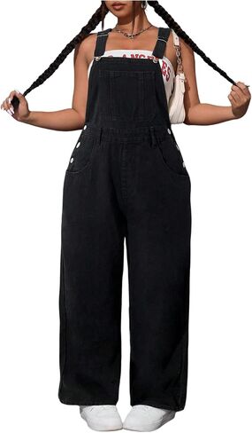 WDIRARA Women's Plus Size Denim Overall Straight Leg Jean Jumpsuit with Pockets in Saudi Arabia