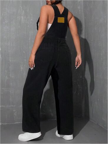 WDIRARA Women's Plus Size Denim Overall Straight Leg Jean Jumpsuit with Pockets in Saudi Arabia