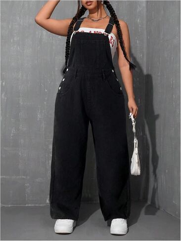 WDIRARA Women's Plus Size Denim Overall Straight Leg Jean Jumpsuit with Pockets in Saudi Arabia