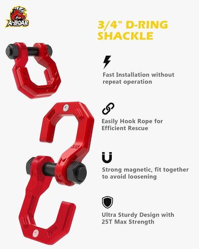 Separate D-Ring Shackles, 2Pack, 3/4" Separate D-Ring Shackles 7/8" Pin, 57320lbs Breaking Strength, Heavy Duty Forged Steel, D-Ring Towing Winch Shackle for Recovery, 4x4 Off-Road, Black Blue in Kuwait