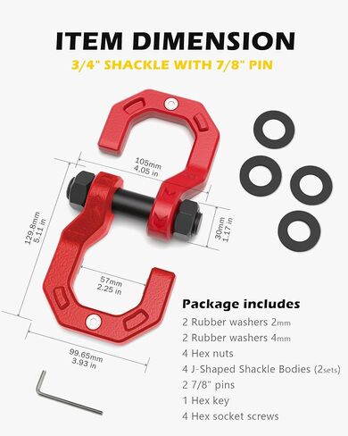 Separate D-Ring Shackles, 2Pack, 3/4" Separate D-Ring Shackles 7/8" Pin, 57320lbs Breaking Strength, Heavy Duty Forged Steel, D-Ring Towing Winch Shackle for Recovery, 4x4 Off-Road, Black Blue in Kuwait