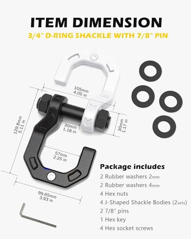 Separate D-Ring Shackles, 2Pack, 3/4" Separate D-Ring Shackles 7/8" Pin, 57320lbs Breaking Strength, Heavy Duty Forged Steel, D-Ring Towing Winch Shackle for Recovery, 4x4 Off-Road, Black Blue in Kuwait