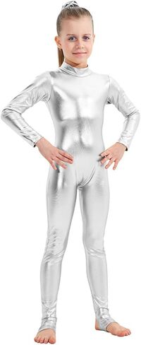 PROMOTED TO BIG SISTER Girls Shiny Metallic Mock Neck Unitard Long Sleeve One Piece Bodysuit Costume Dance in Saudi Arabia