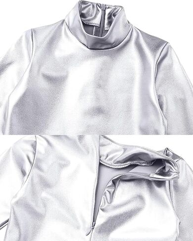 PROMOTED TO BIG SISTER Girls Shiny Metallic Mock Neck Unitard Long Sleeve One Piece Bodysuit Costume Dance in Saudi Arabia