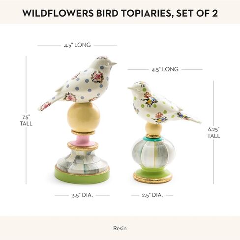 Mackenzie-Childs Topiaries ، ديكور الطيور الزخرفية لغرفة المعيشة أو غرفة نوم ، مجموعة من 2 ، وردة بنية برية in Saudi Arabia