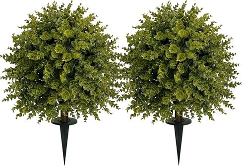 ICX 2 Pack 27 "أشجار الكرة الاصطناعية ذات الصوفية الاصطناعية مع ارتفاع أرضي ، شجيرات وشجيرات مزيفة مقاومة للأشعة فوق البنفسجية للشرفة ، حديقة ، ديكور الشرفة الأمامية - نباتات فو في الهواء الطلق/خارجية in Kuwait