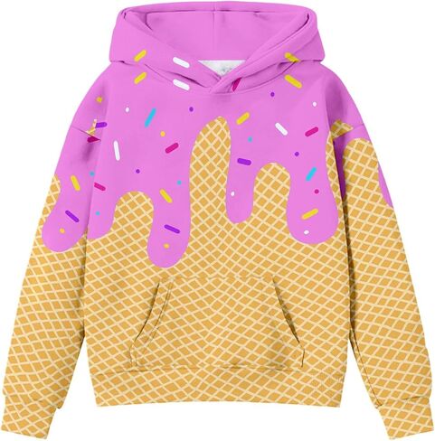 Ice Cream Hoodies Boys Cute Ice Cream Drip Baseball Sweatshirt Y2k Long Sleeve Pullover Tops Youth Streewear with Pockets in Saudi Arabia