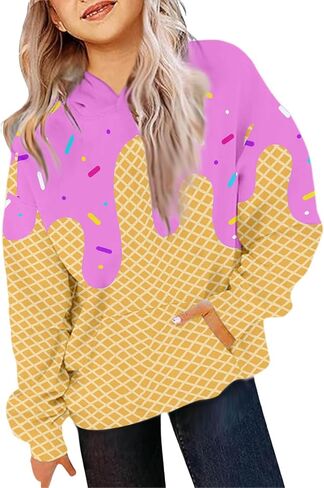 Ice Cream Hoodies Boys Cute Ice Cream Drip Baseball Sweatshirt Y2k Long Sleeve Pullover Tops Youth Streewear with Pockets in Saudi Arabia