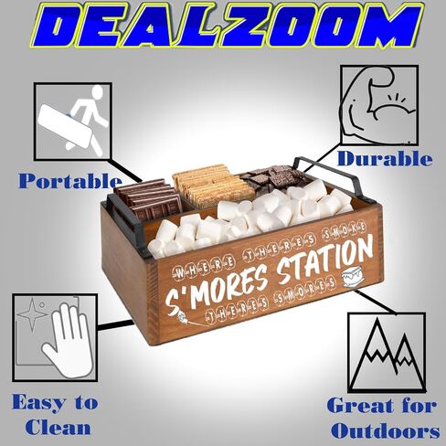 محطة البار الخشبية S'mores (بني) - حامل Caddy مع مقابض - S'mores تقدم صينية للمطبخ - S'mores Maker Box ل Smores Kiding Decor in Kuwait