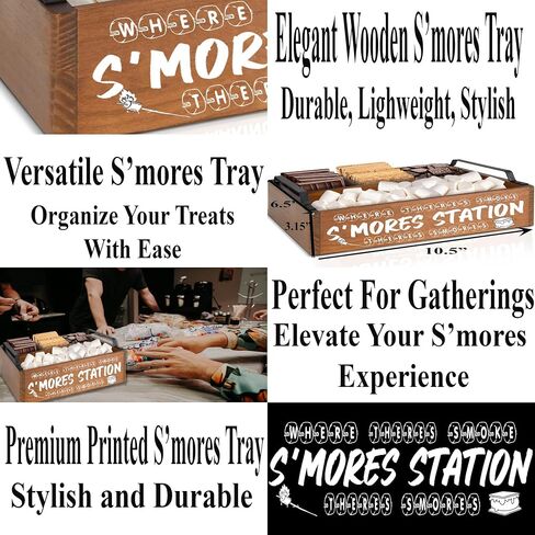 محطة البار الخشبية S'mores (بني) - حامل Caddy مع مقابض - S'mores تقدم صينية للمطبخ - S'mores Maker Box ل Smores Kiding Decor in Kuwait