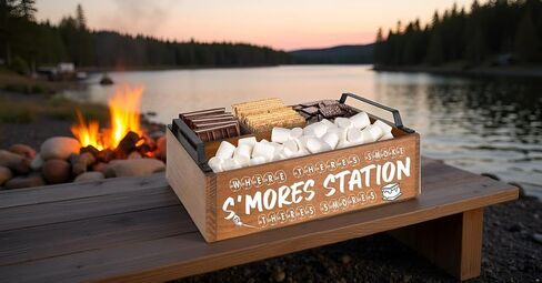 محطة البار الخشبية S'mores (بني) - حامل Caddy مع مقابض - S'mores تقدم صينية للمطبخ - S'mores Maker Box ل Smores Kiding Decor in Kuwait