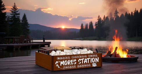 محطة البار الخشبية S'mores (بني) - حامل Caddy مع مقابض - S'mores تقدم صينية للمطبخ - S'mores Maker Box ل Smores Kiding Decor in Kuwait