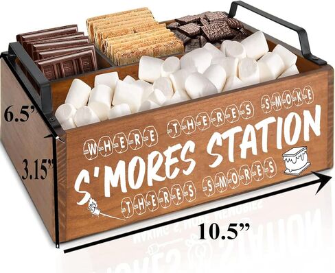 محطة البار الخشبية S'mores (بني) - حامل Caddy مع مقابض - S'mores تقدم صينية للمطبخ - S'mores Maker Box ل Smores Kiding Decor in Kuwait
