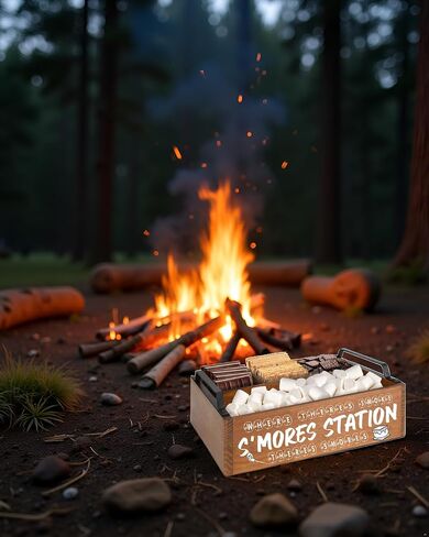 محطة البار الخشبية S'mores (بني) - حامل Caddy مع مقابض - S'mores تقدم صينية للمطبخ - S'mores Maker Box ل Smores Kiding Decor in Kuwait