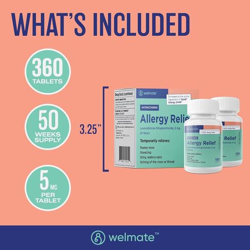 Welmate - Levocetirizine Dihydrochloride 5mg (180 ct) - طب الحساسية غير النعاس - 24 ساعة - مضادات الهيستامين - حبوب الحساسية العامة - الأدوية التي لا تزال على الجودة. in Kuwait