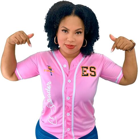 Women's Pink Baseball Jersey, El Salvador ES Design, Button-Up Front, Short Sleeve in Saudi Arabia