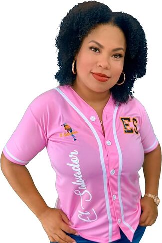 Women's Pink Baseball Jersey, El Salvador ES Design, Button-Up Front, Short Sleeve in Saudi Arabia