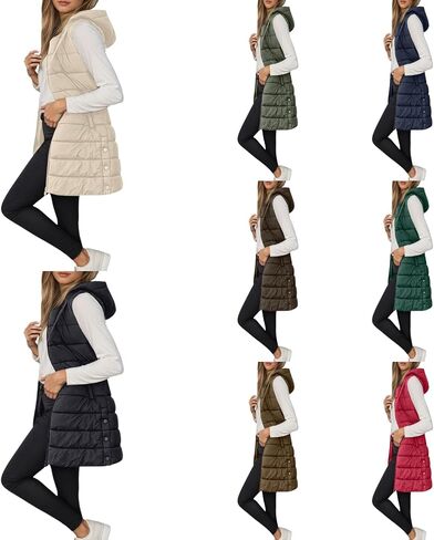 Long Puffer Vest Women Winter Warm Long Quilted Sleeveless Jackets with Pockets Fall Fashion Zip Up Puffy Vests Outerwear in Saudi Arabia