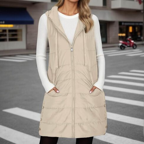 Long Puffer Vest Women Winter Warm Long Quilted Sleeveless Jackets with Pockets Fall Fashion Zip Up Puffy Vests Outerwear in Saudi Arabia
