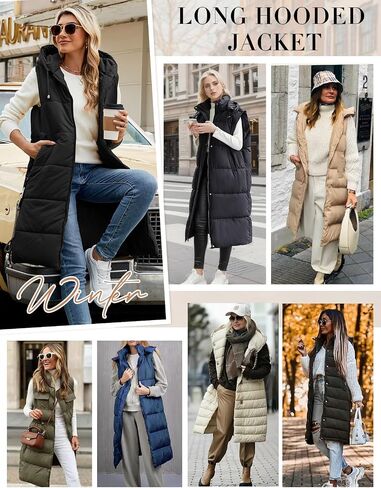 HEEKPEK Women Long Hooded Puffer Vest Winter Warm Quilted Sleeveless Down Jacket Casual Trendy Full-Zip Outerwear Drawstrings in Saudi Arabia