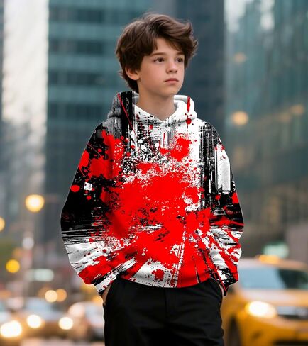 Belovecol Boys Hoodies 3D Printed Hooded Sweatshirts Casual Long Sleeve Pullover with Pocket for 6-16 Years in Kuwait