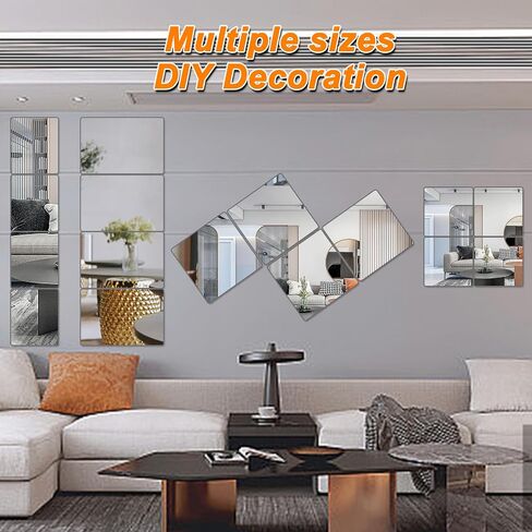 4 Pack Wall Mirror Full Length, 10 x 10 Inch Unbreakable Acrylic Mirror Tiles, Shatterproof Flexible Plastic Mirror Sheets for Bedroom Home Gym Door (4P 10"x 10") in Saudi Arabia