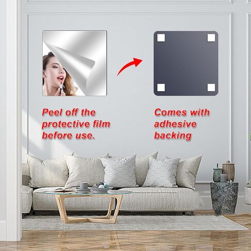 4 Pack Wall Mirror Full Length, 10 x 10 Inch Unbreakable Acrylic Mirror Tiles, Shatterproof Flexible Plastic Mirror Sheets for Bedroom Home Gym Door (4P 10"x 10") in Saudi Arabia