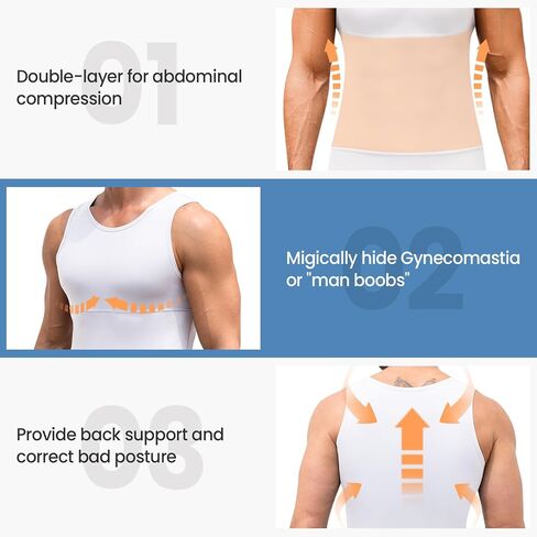Mens Shapewear Compression Undershirt Slimming Tank Top Vest Gynecomastia Body Shaper Underwear in Kuwait