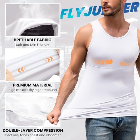 Mens Shapewear Compression Undershirt Slimming Tank Top Vest Gynecomastia Body Shaper Underwear in Kuwait