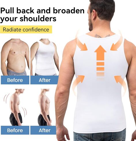 Mens Shapewear Compression Undershirt Slimming Tank Top Vest Gynecomastia Body Shaper Underwear in Kuwait