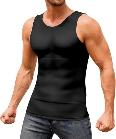 Mens Shapewear Compression Undershirt Slimming Tank Top Vest Gynecomastia Body Shaper Underwear in Kuwait