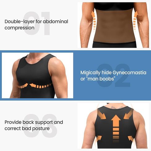 Mens Shapewear Compression Undershirt Slimming Tank Top Vest Gynecomastia Body Shaper Underwear in Kuwait
