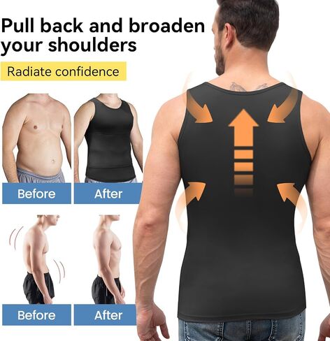 Mens Shapewear Compression Undershirt Slimming Tank Top Vest Gynecomastia Body Shaper Underwear in Kuwait