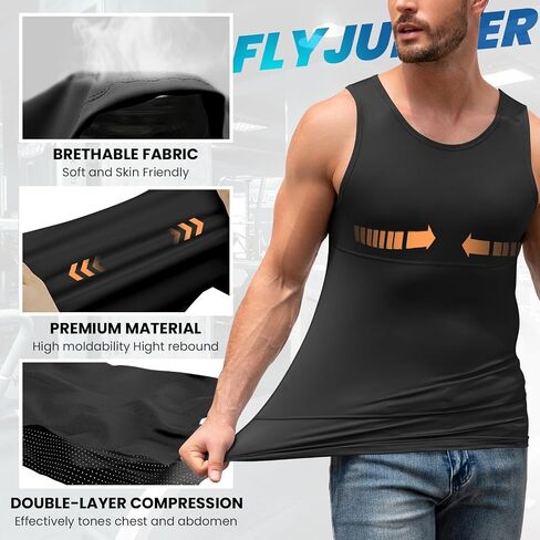 Mens Shapewear Compression Undershirt Slimming Tank Top Vest Gynecomastia Body Shaper Underwear in Kuwait