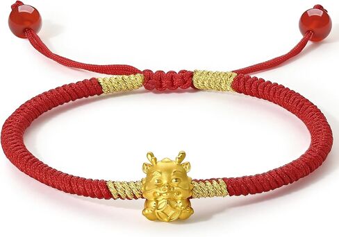 24K Gold Bracelet Dragon Charm Bracelets Adjustable Solid Gold Charms Bangle Dainty Bead Red Braided Rope Good Luck Jewelry Trendy Fashion Real Gold Lucky Gifts for Women Men in Saudi Arabia
